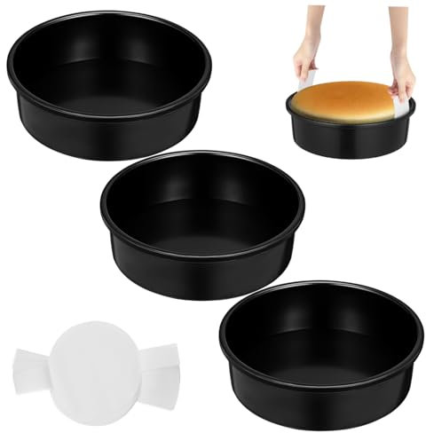 PRETYZOOM Juego De 3 Moldes Redondos Para Pasteles Antiadherentes Con Papel De Pergamino 8 Pulgadas