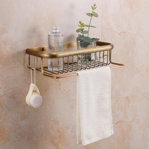 Étagère de douche vintage en laiton avec barre porte-serviettes