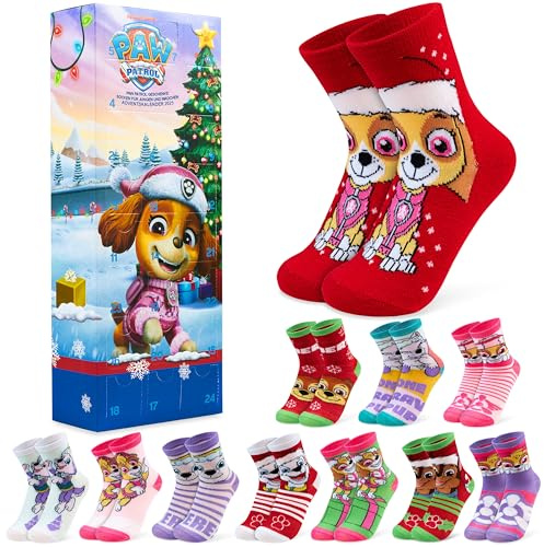 Get Trend Paw Patrol Skye Socken Adventskalender 2026 Kinder, 27-31 | 24 Paar Weiche Atmungsaktive Socken Mädchen mit Everest, Weihnachts Countdown Kalender, Geschenke für Mädchen (Multi Skye)