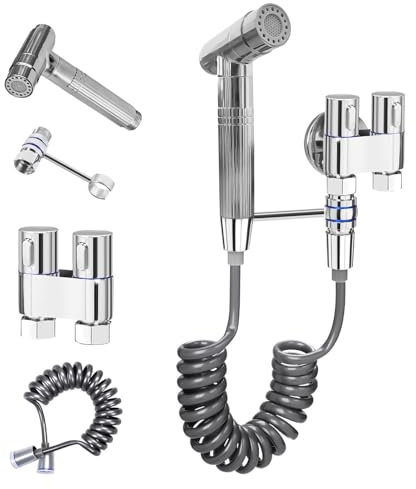 Douchette WC, Douchette Toilette WC, Noyau en Laiton avec Robinet D'Arret, Flexible, Support, Ensemble de Bidet de Salle de bain/Wc pour L'hygiène Personnelle