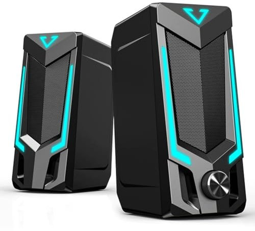 Knoruley Enceinte D'Ordinateur Enceinte D'Ordinateur Alimentée par USB avec LED RGB Ambiant pour Ordinateur de Bureau