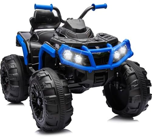 Hikiddo Spider 12V Kid ATV, Electric ATV 4 Wheeler for Kid 3-6 w/LED Wheels | Built-in Pull Handle,16 Long Seat, LED Lights, 80 Mins Run Time