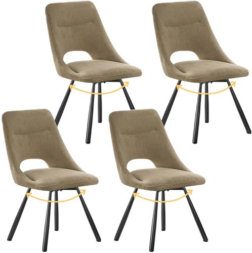 ANVOFONG Esszimmerstühle Drehbar 4er Set, 180°Drehbar, Drehbare Stuhl, Kaschmir-Baumwolle mit Schwarzem Metall Beine, für Esszimmer, Küche, Wohnzimmer, Khaki