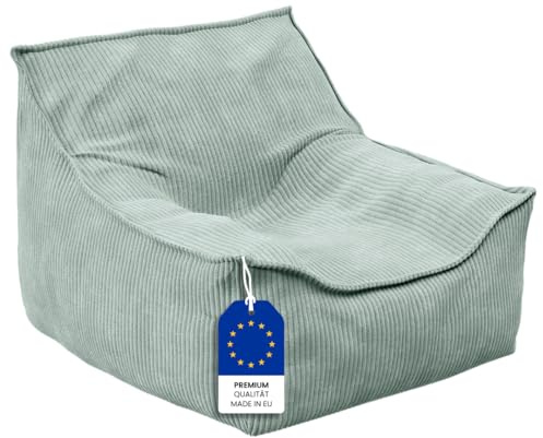 Bellabino Cleo Kindersitzsack – Sitzsack für Kinder aus Cord mit Füllung – Kindersessel Türkis 50x75x60 cm (HxTxB)