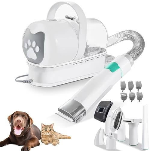 Kit Per Toelettatura Animali Domestici 7 In 1 Con Aspirapolvere,Forte Potenza Di Aspirazione Cane Spazzola Aspirapolvere 13000pa,Succhia Il 99.99% Dei Peli (1L) Accessori La Cura(28 * 12 * 21cm)