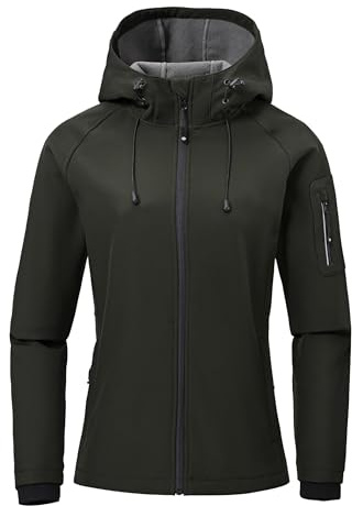 MoFiz Women's Outdoor Waterproof jackets Fleece Lined Hooded Softshell Jacket Windproof Lightweight Raincoat for Camping Traveling Army Green XL