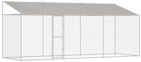 vidaXL Dog Cage Silver 600 x 200 x 256 cm Galvanised Steel, Garden and Terrace, Rustproof Outdoor Pet Shelter, Large Breed Kennel, Durable Dog Cage, Weather-Resistant Animal Enclosure