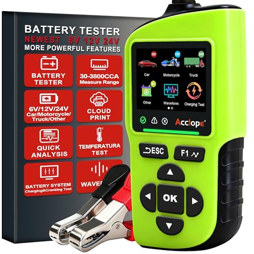 Acclope BT90 PRO 2-360Ah Battery Tester with Cloud Printing, 30-3800 CCA, 6V/12V/24V Digital Analyzer, SOH/SOC/Volt/Res/Cranking&Charging Test, Real‑Time Ambient Temp, AGM/EFB/Gel/Li