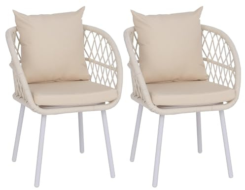 Mendler 2er-Set Gartenstuhl HWC-Q38, Gartensessel Armlehne, Aluminium Seilgeflecht Rope - Gestell hellgrau, Polster Creme