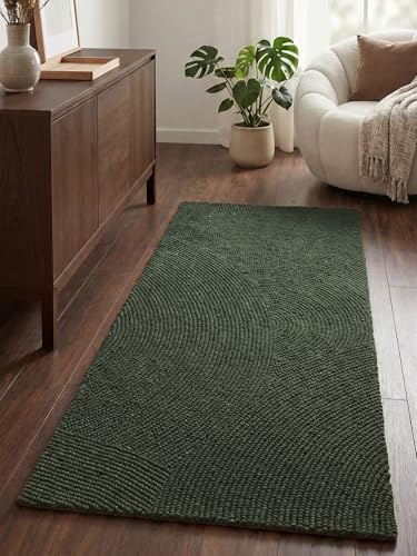 Hanse Home Wollteppich Calmio - Natur Wohnzimmerteppich - Handgetuftet - Hygge Skandi, Boho Teppich Wolle für Wohnzimmer, Schlafzimmer, Esszimmer, Flur - Grün, 80x300 cm