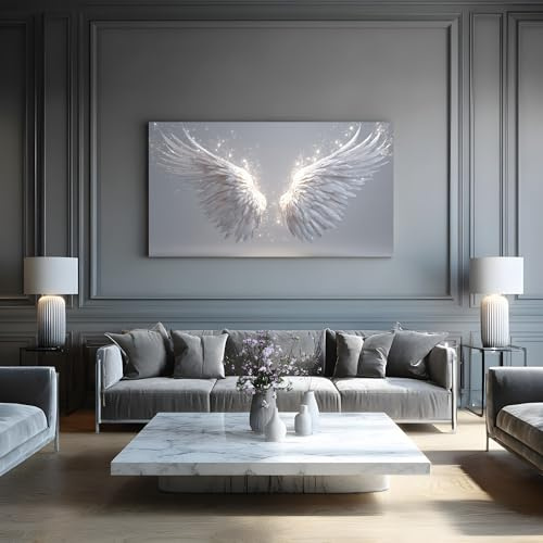 Generisch Bilder für Wohnzimmer Fantasy Engelsflügel XXL Leinwand Bild | Groß, Ästhetische Wanddekoration Schlafzimmer Leuchtend Federn Poster, Magisch Funkelndes Licht Leinwandbild 60x120 cm