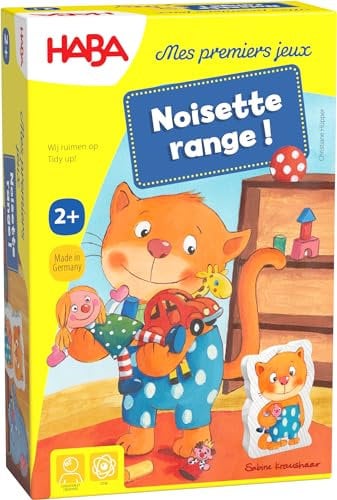 HABA - Mes Premiers Jeux - Noisette Range - Jeu de société Enfant en Bois - Jeu de classement, compétition et de mémoire - 3 Jeux - 1 à 3 Joueurs - 2 Ans - 303470