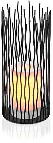 African Style Batterie DekoleuchteSIMBA - 5 Std. Timerbetrieb oder Dauerlicht - Kunststoffkerze mit Flackerlicht - (D x H): 12 x 28 cm - Stimmungslampe Dekolampe Batterieleuchte - esotec 202011