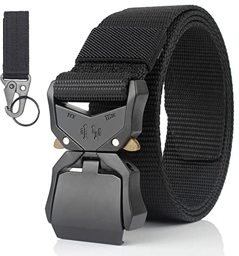 Bansga Taktischer Gürtel,Heavy Duty verstellbare Military Style Nylon Gürtel mit Zink Legierung Schnalle, militärischen Schnellverschluss Schnalle Taillenband (B-schwarz)