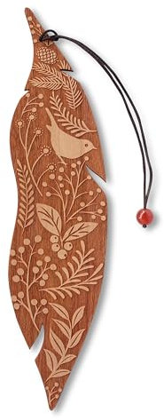Lesezeichen aus Holz, Vogel und Blumen, MinaturArt