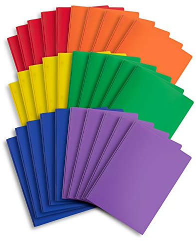 Blue Summit Supplies 30 Plastic 2 Pocket Folders with Prongs, Assorted