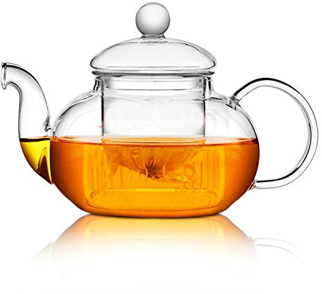 Tetera de cristal de 800 ml con infusor, set de tetera de borosilicato para café con leche, té suelto, bolsas y tés florecientes