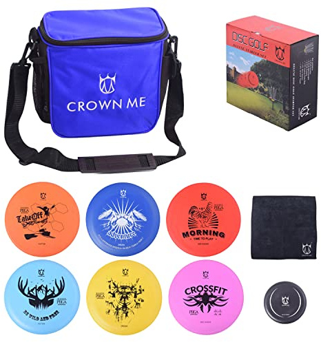 CROWN ME Disc Golf Starter Set,Disc Golf Set with 6 Discs, 1 Marker,1 Towel and Starter Disc Golf Bag Fairway Driver