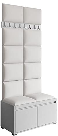 Mirjan24 Garderoben-Set Najas 80, Schuhschrank + Kleiderhakenbrett, 8 Kleiderhaken, Flurgarderobe, Wandgarderobe, Schrank (Soft 017, 12 Stück gepolsterte Wandpaneele Samit 40 x 30 cm)