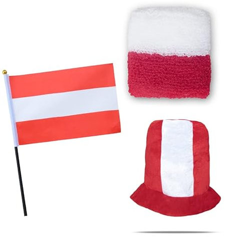 Sonia Originelli Fanset Fanartikel Zylinder Fanhut Schweißband Fahne Flagge Farbe: Österreich