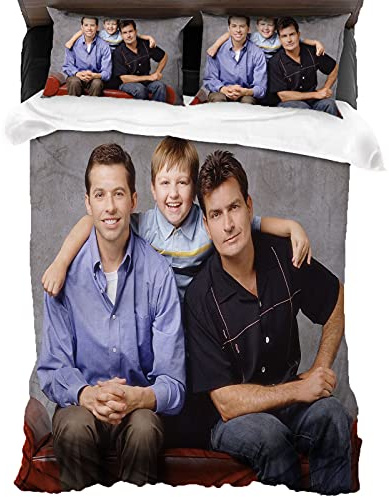 ANSSON Two and A Half Men Mikrofaser Bettbezüge + 2 Kissenbezug,Kinder Bettwäsche-Sets,Junge und Mädchen Geschenke Bettwäsche 3-teilig (Single 155x220, Komödie6)