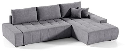 Mars Meble Ecksofa Sofa Draco mit Schlaffunktion + Bettkasten Couch Wohnzimmer Polstermöbel (rechte Seite, grau)