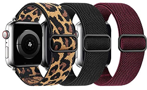 Stretchy Nylon Straps Compatible with Apple Watch Strap 38mm 40mm 41mm 42mm 44mm 45mm 46mm 49mm, Braided Sport Solo Loop Replacement Band for iWatch Series Ultra 10 9 8 7 6 SE 5 4 3 2 1, 3 Packs