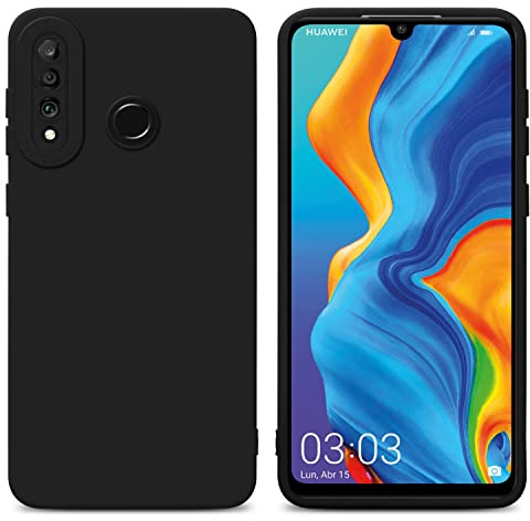 Cadorabo Hülle kompatibel mit Huawei P30 LITE Schutzhülle TPU Silikon Case Liquid Design mit Kameraschutz Slim Kratzfest Weiche Gummi mit Rundumschutz Case Hülle für Huawei P30 LITE in Schwarz