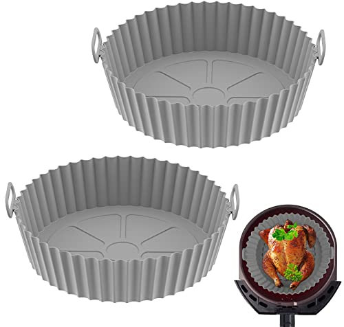 Air Fryer Silicone Liner, 2 Pack Reusable Air Fryer Liners, Air Fryer Accessories, Kitchen Accessories Replacement for Disposable Parchment Paper Liner, Compatible with Ninja, Tower, COSORI