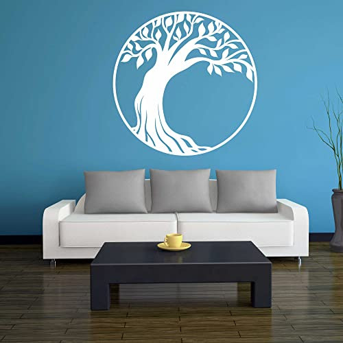 Wandtattoo - Baum des Lebens - 4 - Lebensbaum Weltenbaum - 120x120 cm - Weiss - Dekoration - Wandaufkleber - für Wohnzimmer Kinderzimmer Büro Schule Firma