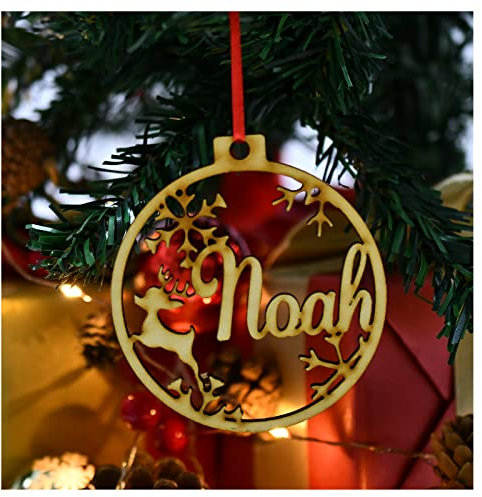 YJK Holzdeko Weihnachten,Hund Weihnachten,Decorations Personalisierte Weihnachtskugel aus Holz, graviert,Handgemachte Anhänger Weihnachtsbaumschmuck Deko (A)