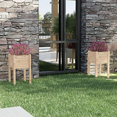 WIFESE Lot de 2 jardinières surélevées 40 x 40 x 70 cm en bois de pin massif - Pot de fleurs surélevé pour jardin, plate-bande surélevée, balcon, petit pot de fleurs en bois