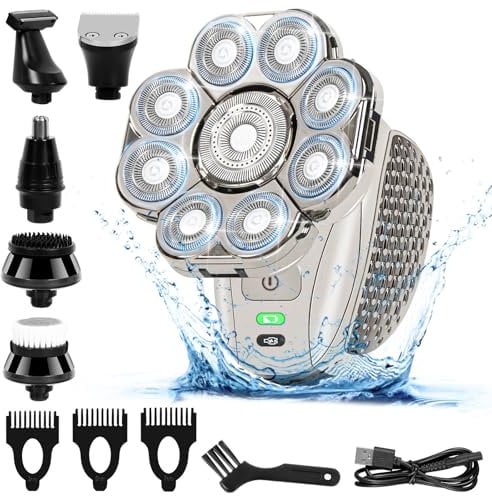 Rasoio elettrico da uomo, 9D 6 in 1, rasoio elettrico calvo ricaricabile rasoi a testa rotante IPX7 impermeabile asciutto e bagnato professionale Barba corpo naso orecchie testa e viso