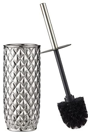 Motifeur Bathroom Accessories Ceramic Toilet Brush Set - Toilet Bowl Brush and Holder (Pineapple Pattern, Silver Grey)