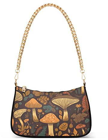 Reißverschluss-Schultertasche für Damen, farbige Pilze, Kette, Handtaschen, Damen, Tragetasche, Clutch-Geldbörsen, Farbige Pilze, Einheitsgröße