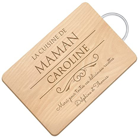 Maverton Planche à Découper Personnalisée pour elle - Plateau en Bois avec Manche en Métal - avec Gravure - Cadeau Femme - Cadeau Personnalisé - maman - anniversaire - noel - fete des meres - Cuisine