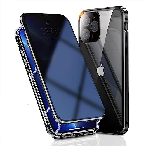 OMGZONE Privacy Case for iPhone 12 Pro Max Magnetic Cover,Screen Protector built-in Anti-peep Tempered Glass Full Cover with Camera Protector,360 Degree Metal Bumper Case for iPhone 12 Pro Max,Black