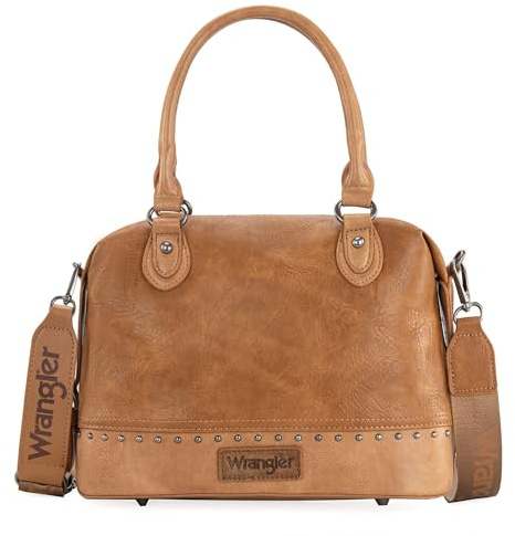 Wrangler Kleine Arzttasche für Damen, Vintage, Umhängetasche, Westernhandtaschen mit breitem Gurt, Raw Light Brown, Einheitsgröße