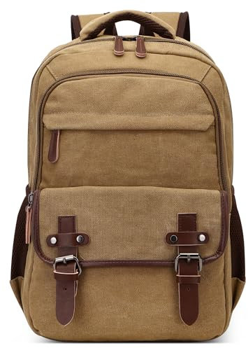 DEEVORCA Retro Hombre Mochila Grande Moda 15 Pulgada Ordenador Portatil Casual Bolsas con Mango Múltiples Bolsillos para Viajar Escuela Cámping Trabajo Senderismo Lienzo Hombre Backpack Caqui
