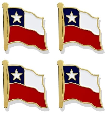 HSQCEZ Paquete de 4 pines de solapa con bandera de Chile, banderas chilenas, sombreros, mochilas, decoración de traje y hombres y mujeres agitando patriótico esmalte insignia de metal recuerdo, Zinc,