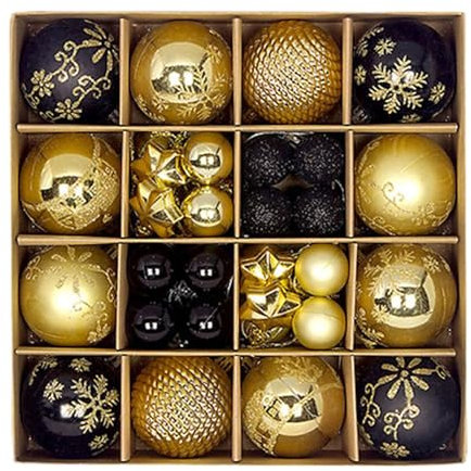 Fonowx 44 Pezzi Set di Ornamenti per Decorazioni Natalizie Fai da Te Pendenti con Ciondoli Leggeri per Decorazioni per Bomboniere del, Oro Nero