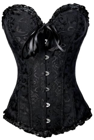 PhilaeEC Damen Schnürkorsett Top Übergröße Satin Floral Boned Overbust Bustier Lingerie(Schwarz, 2XL)