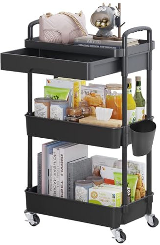 Wuciray 3/4 livelli Carrellino con Ruote Cassetto Salvaspazio Carrello Portaoggetti per Bagno Cucina Plastica