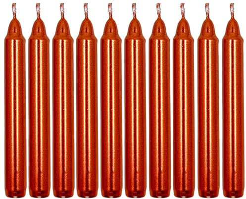 MIJOMA Set Festliche Baumkerzen, Weihnachtskerzen, Pyramidenkerzen, Christbaumkerzen aus Wachs für Weihnachtsbaum, Geburtstagsfeiern und Torten, Lange Brenndauer, Ø11x105 mm (10, Rot Metallic)