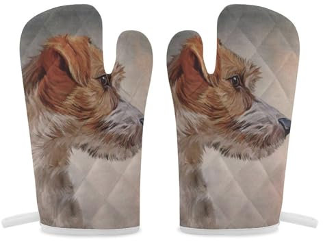 Jack Russell Terrier Oven Mitts Heat Resistant Kitchen Oven Gloves for Cooking Baking BBQ