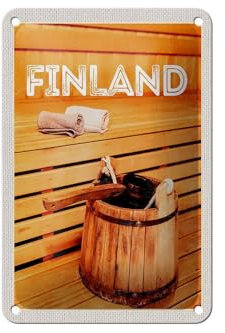 Femer Blechschild Reise 12x18cm Finnland Sauna Erholung Saunazubehör Schild