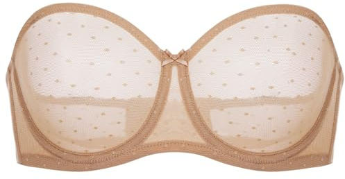DOBREVA Women's Mesh Strapless Bra Sheer Unlined | Dotted Mesh, Smooth Lace, Underwire, See Through, Plus Size, Natural Shape