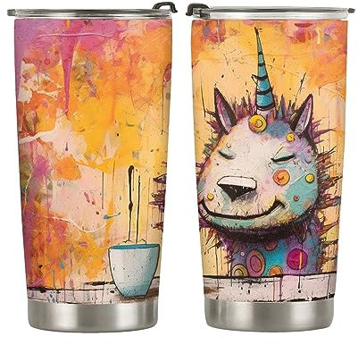 177 Vaso Termo Cafe Para Llevar Con Tapa Y Pajita, Lindo Unicornio Estampado Reutilizable Taza De Café Térmica Termo Cafe Para Llevar Para Coche Agua 20Oz