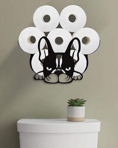 Wigag Bulldog Toilet Paper Holder for Extra 8 Rolls, Funny Decorative Toilet Paper Storage Wall Mounted, Farmhouse Bathroom Animal Decor Accessories Storage Cabinet
