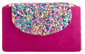 MODELISA - Bolso Clutch De Piedra Cadena De Hombro Boda Noche Evento Fiesta Mujer (Fucsia)